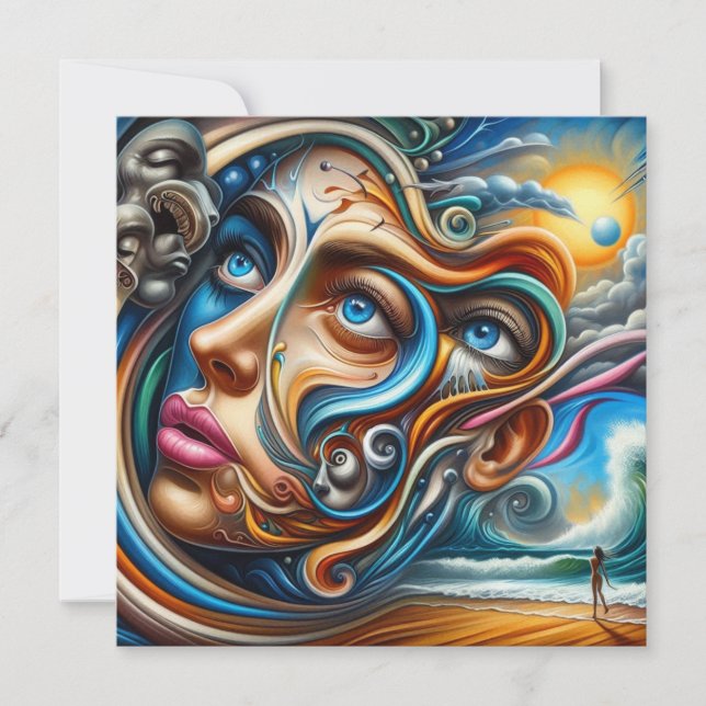 Abstract Dreamscape Ocean Serenity & Cosmic Wonder Holiday Card (Front)