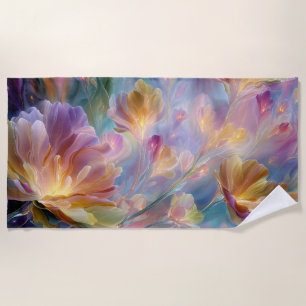 Abstract dreamy floral garden  beach towel