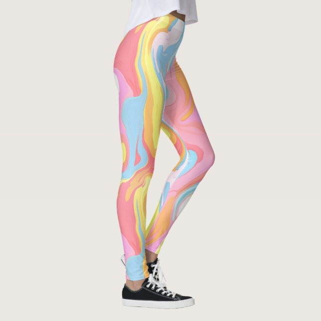 Abstract dripping paint design pastel Leggings (Right)