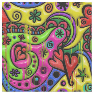 Abstract Dripping Paint Hearts Fabric