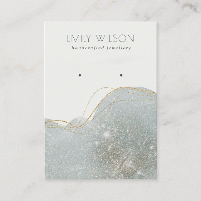 Abstract Dusky Grey Glitter Shiny Earring Display Business Card (Front)