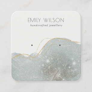 Abstract Dusky Grey Glitter Shiny Earring Display Square Business Card