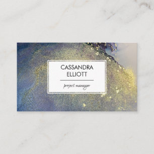 Abstract Dusty Blue & Gold Alcohol Ink Liquid Art Business Card