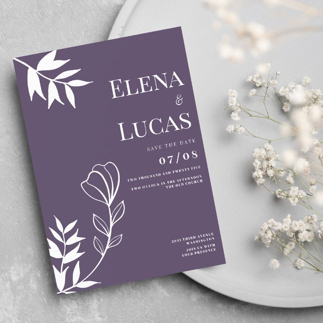 Abstract dusty purple white sketch floral wedding invitation (Abstract dusty purple white sketch floral wedding)