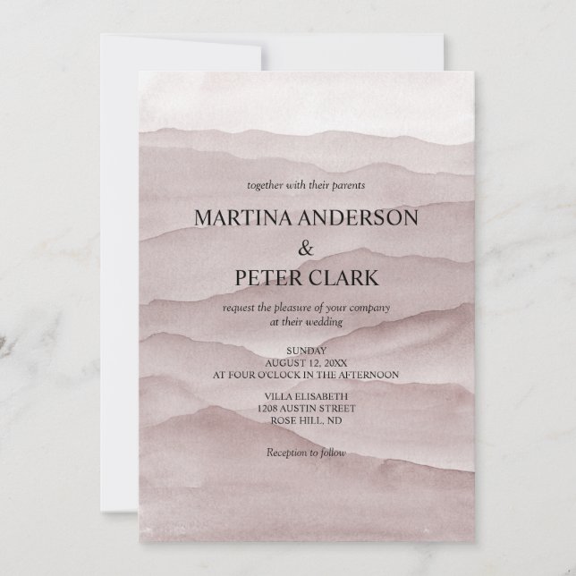 Abstract dusty rose mountains wedding invitation  (Front)
