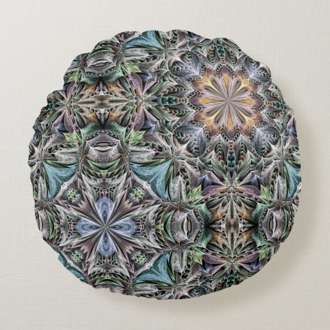 Abstract Dusty Succulent Garden Rosette Pattern Round Cushion (Front)