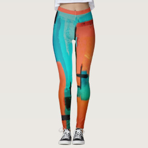 Abstract Dynamic Modern Orange Green Blue Black Leggings
