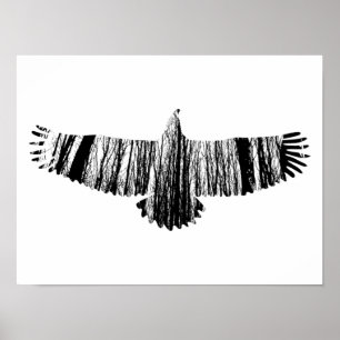 Abstract Eagle Tree Silhouettes Nature Animal Art Poster
