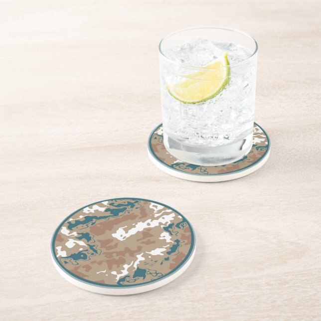 Abstract Earth Camouflage Brown Coaster (Side)