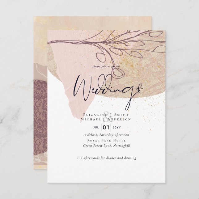 Abstract Earth Gold Wedding Invite Low Cost Budget (Front/Back)