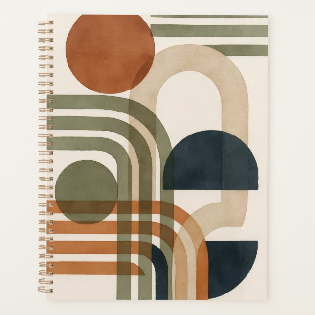 Abstract Earth Tone Geometric Shapes Planner (Front)