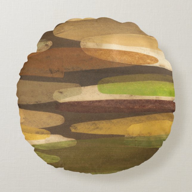 Abstract Earth Tone Landscape Round Cushion (Front)