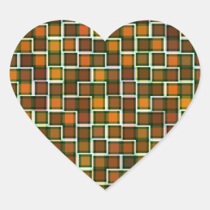 Abstract Earth Tone Squares Pattern Heart Sticker