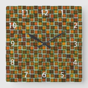 Abstract Earth Tone Squares Pattern Square Wall Clock