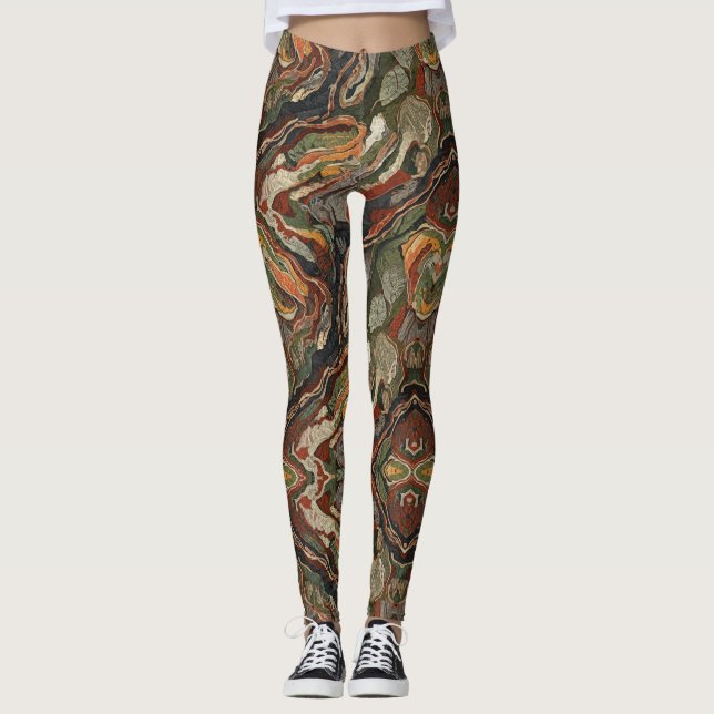 Abstract Earth Tone Swirl Pattern Leggings (Front)