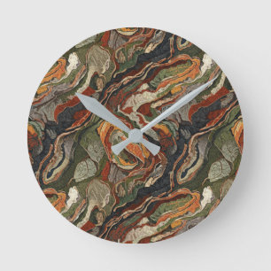 Abstract Earth Tone Swirl Pattern Round Clock
