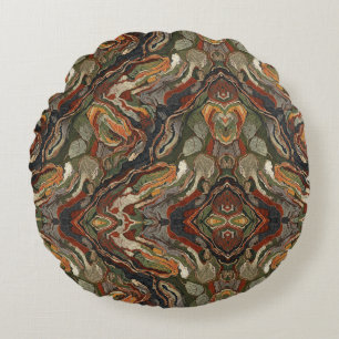 Abstract Earth Tone Swirl Pattern Round Cushion