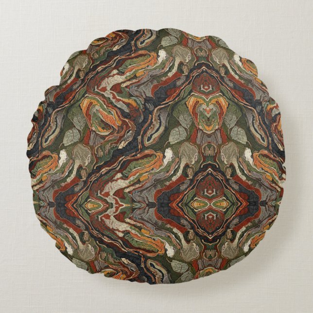Abstract Earth Tone Swirl Pattern Round Cushion (Front)