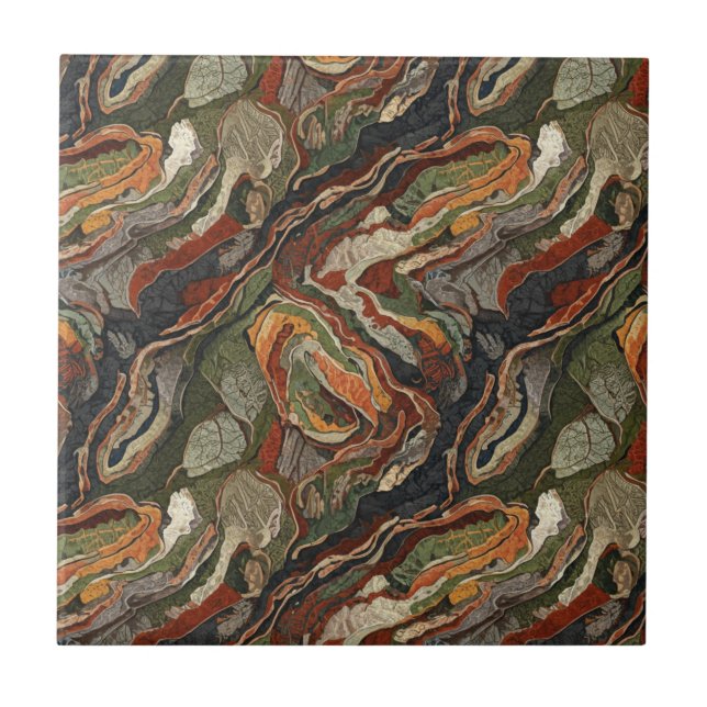 Abstract Earth Tone Swirl Pattern Tile (Front)