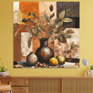 Abstract Earthy Still Life - Terracotta & Olive Canvas Print