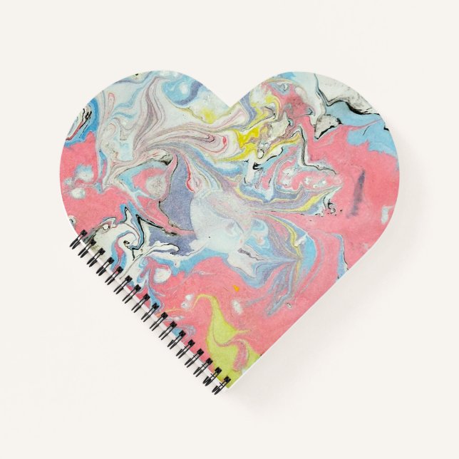 Abstract Ebru Water Marbling Pastel Heart Shaped Notebook (Front)