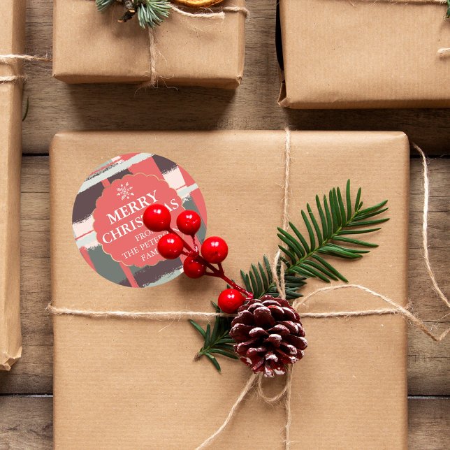 Abstract editable brushstrokes gold red Christmas Classic Round Sticker (Creator Uploaded)