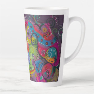 Abstract eggplant and colour swirl painting on latte mug