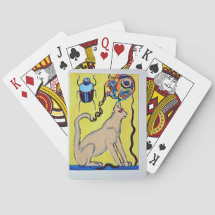 abstract egyptian cat and scarab beetle playing cards