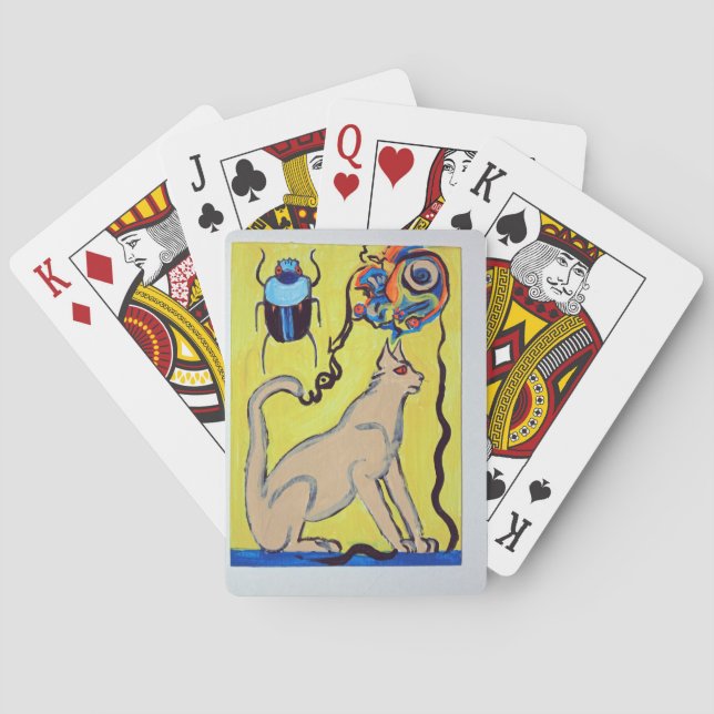 abstract egyptian cat and scarab beetle playing cards (Back)