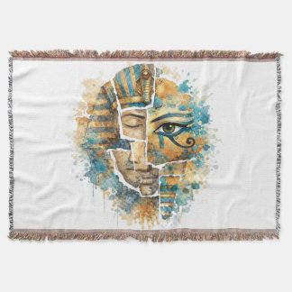 Abstract Egyptian Pharaoh with Eye of Horus Throw Blanket