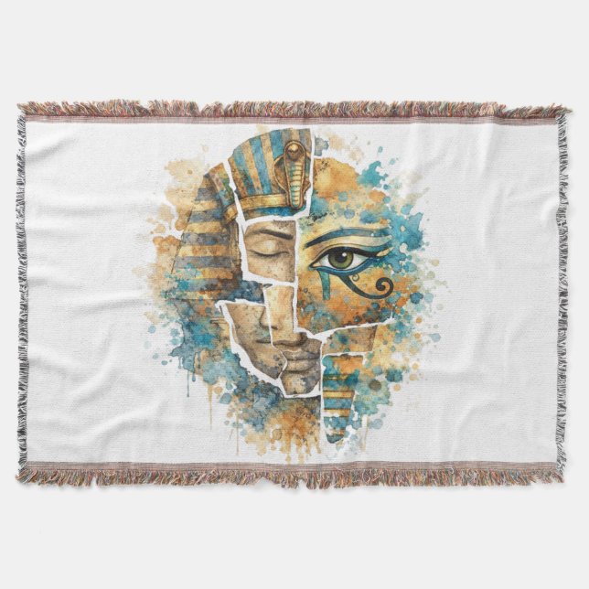 Abstract Egyptian Pharaoh with Eye of Horus Throw Blanket (Front)
