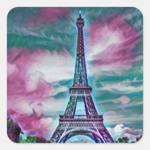 Abstract Eiffel Tower Square Sticker
