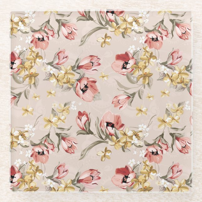 Abstract Elegance floral pattern 3 Glass Coaster (Front)