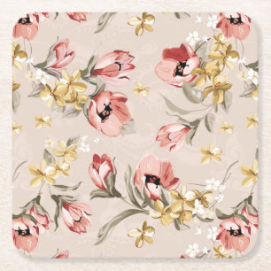 Abstract Elegance floral pattern 3 Square Paper Coaster