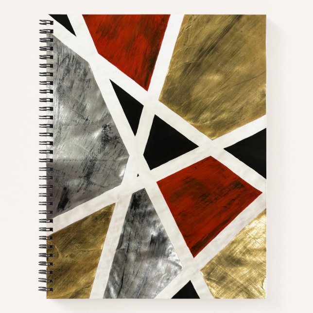 Abstract Elegance Notebook - Black, Red, Gold Art  (Front)