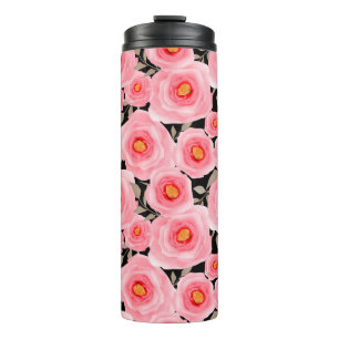 Abstract elegance seamless pattern with pink flowe thermal tumbler