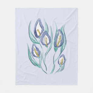 Abstract Elegance: Watercolor Purple Calla Lilies Fleece Blanket