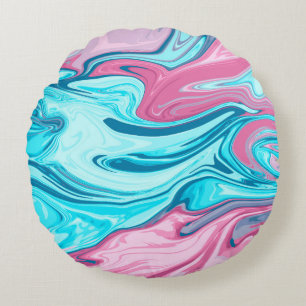 Abstract elegant fluid liquid marble flow texture round cushion