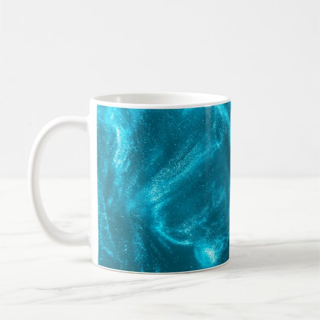 Abstract elegant mint blue glitter coffee mug (Left)