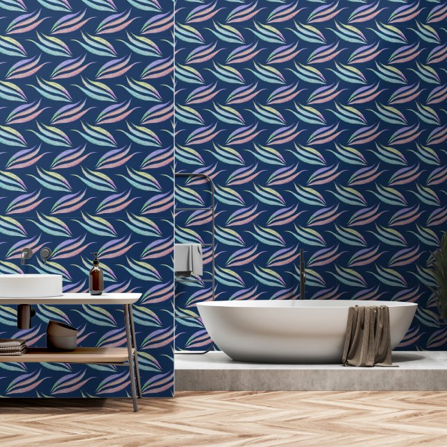   Abstract Elegant Modern Navy Blue Pattern Unique Wallpaper (Bathroom)