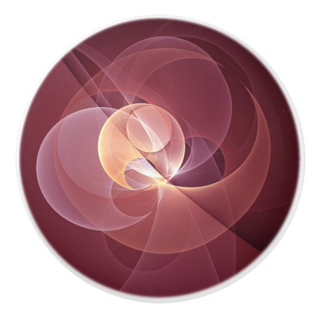 Abstract Elegant Modern Wine Red Fractal Art Ceramic Knob (Front)