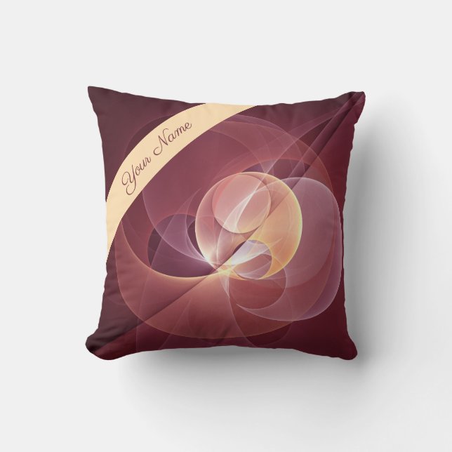 Abstract Elegant Modern Wine Red Fractal Art Name Cushion (Front)