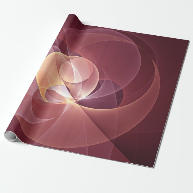 Abstract Elegant Modern Wine Red Fractal Art Wrapping Paper (Unrolled)