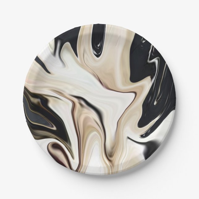 Abstract elegant retro colours digital fluid textu paper plate (Front)