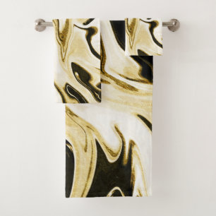 Abstract elegant retro digital fluid liquid marble bath towel set