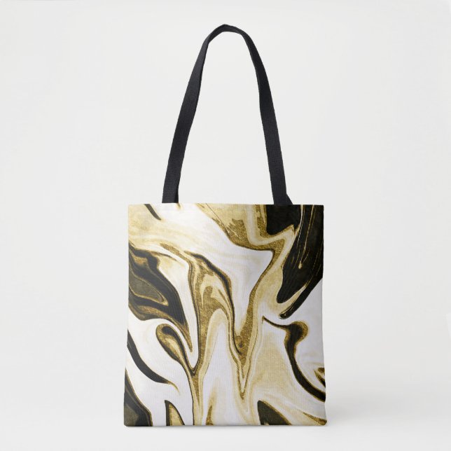 Abstract elegant retro digital fluid liquid marble tote bag (Front)