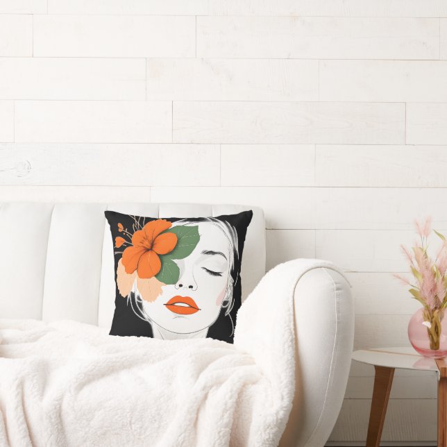 Abstract Elegant woman's face pinks Cushion (Couch)