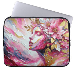Abstract Elegant woman's face pinks leaves  Laptop Sleeve