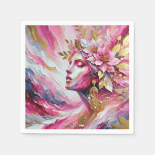 Abstract Elegant woman's face pinks leaves Napkin
