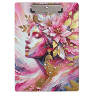 Abstract Elegant woman's face pinks leaves poster Clipboard